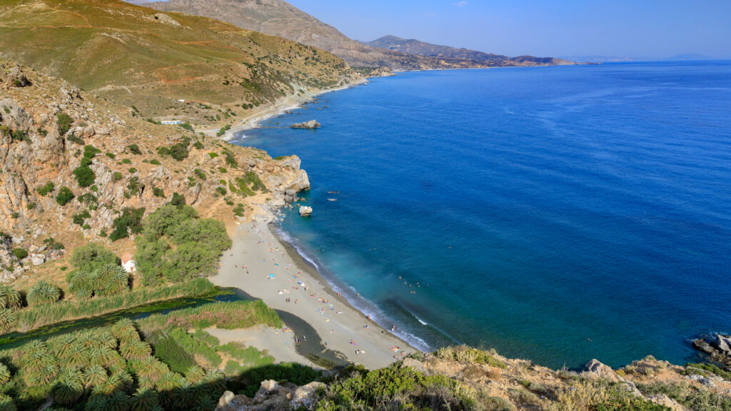Preveli palm beach is just 45min away. A new coastal road opened in 2022, via Agios Georgios and Agios Pavlos. In summer, boat tours from Agia Galini.